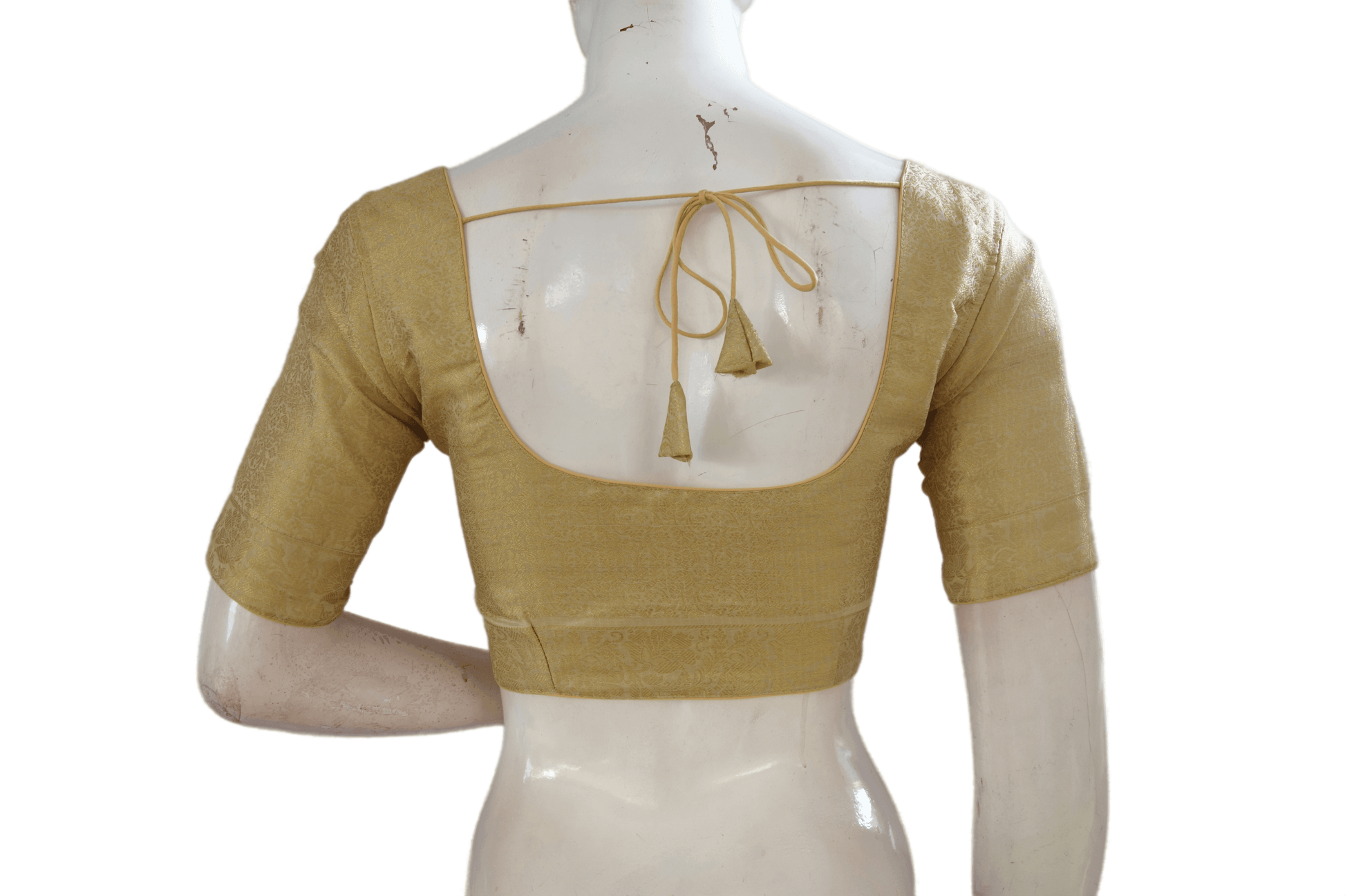 Gold Color Brocade Silk Readymade Saree Blouse With Border Sleeves - D3blouses