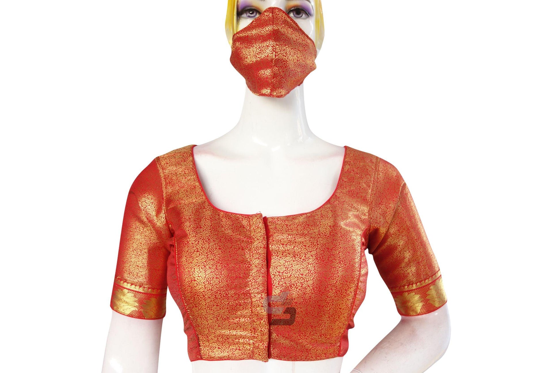 Red Color Brocade Silk Readymade Blouse With Matching Mask - D3blouses