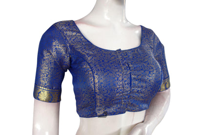 Blue Color Brocade Silk Readymade Blouse With Matching Mask - D3blouses