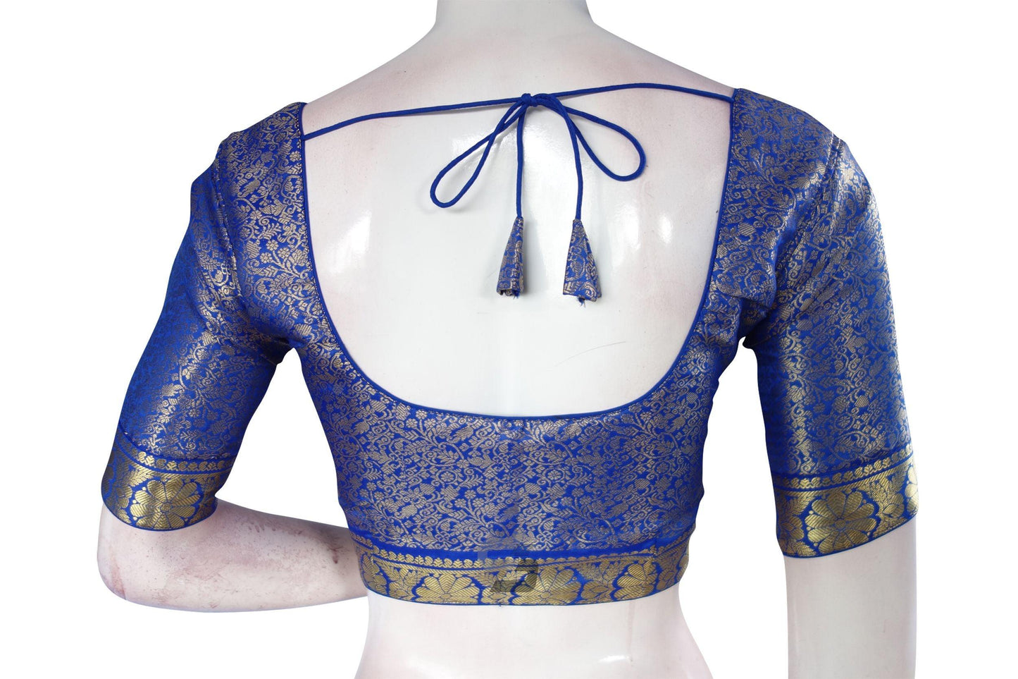 Blue Color Brocade Silk Readymade Blouse With Matching Mask - D3blouses