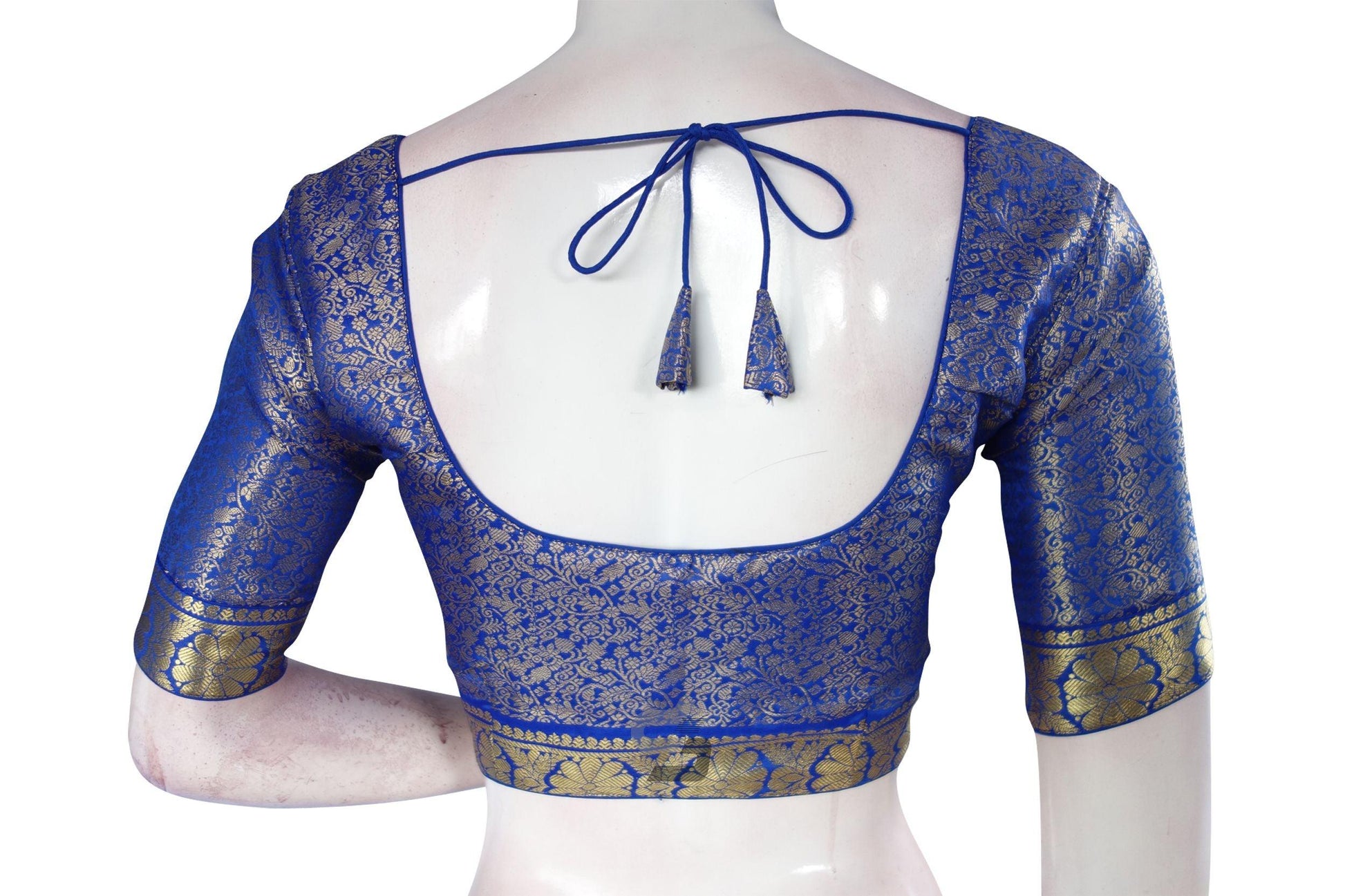 Blue Color Brocade Silk Readymade Blouse With Matching Mask - D3blouses
