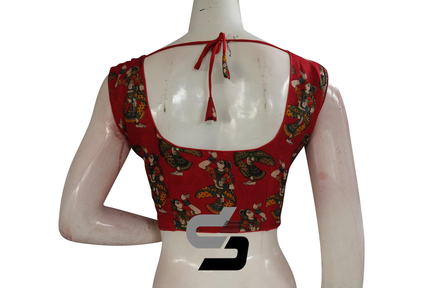 Red Color Printed silk Sleeveless Readymade saree blouse - D3blouses