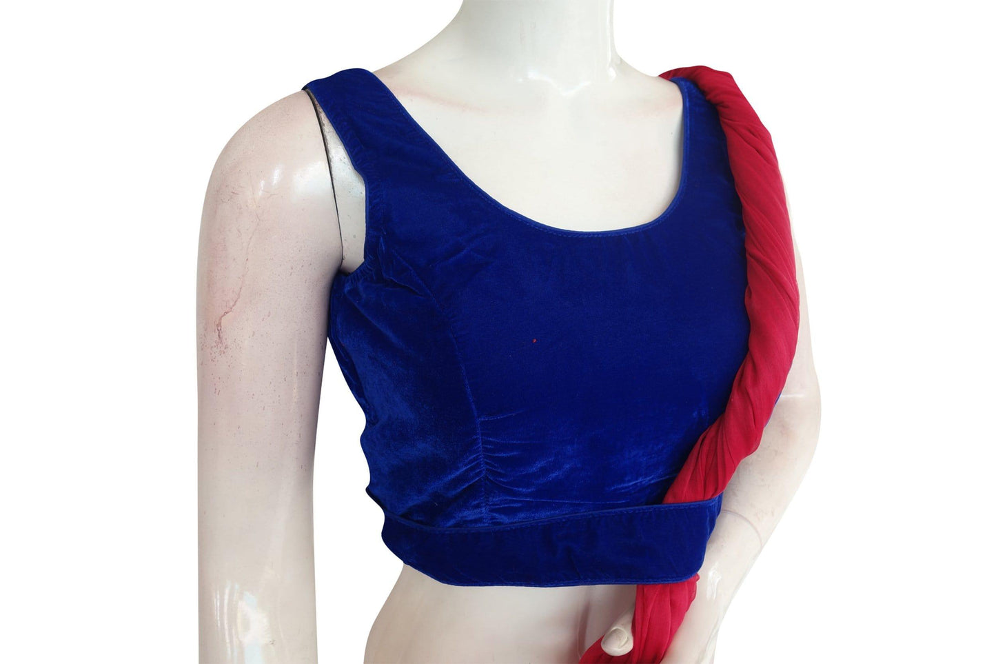 blue color velvet designer blouse with saree belt