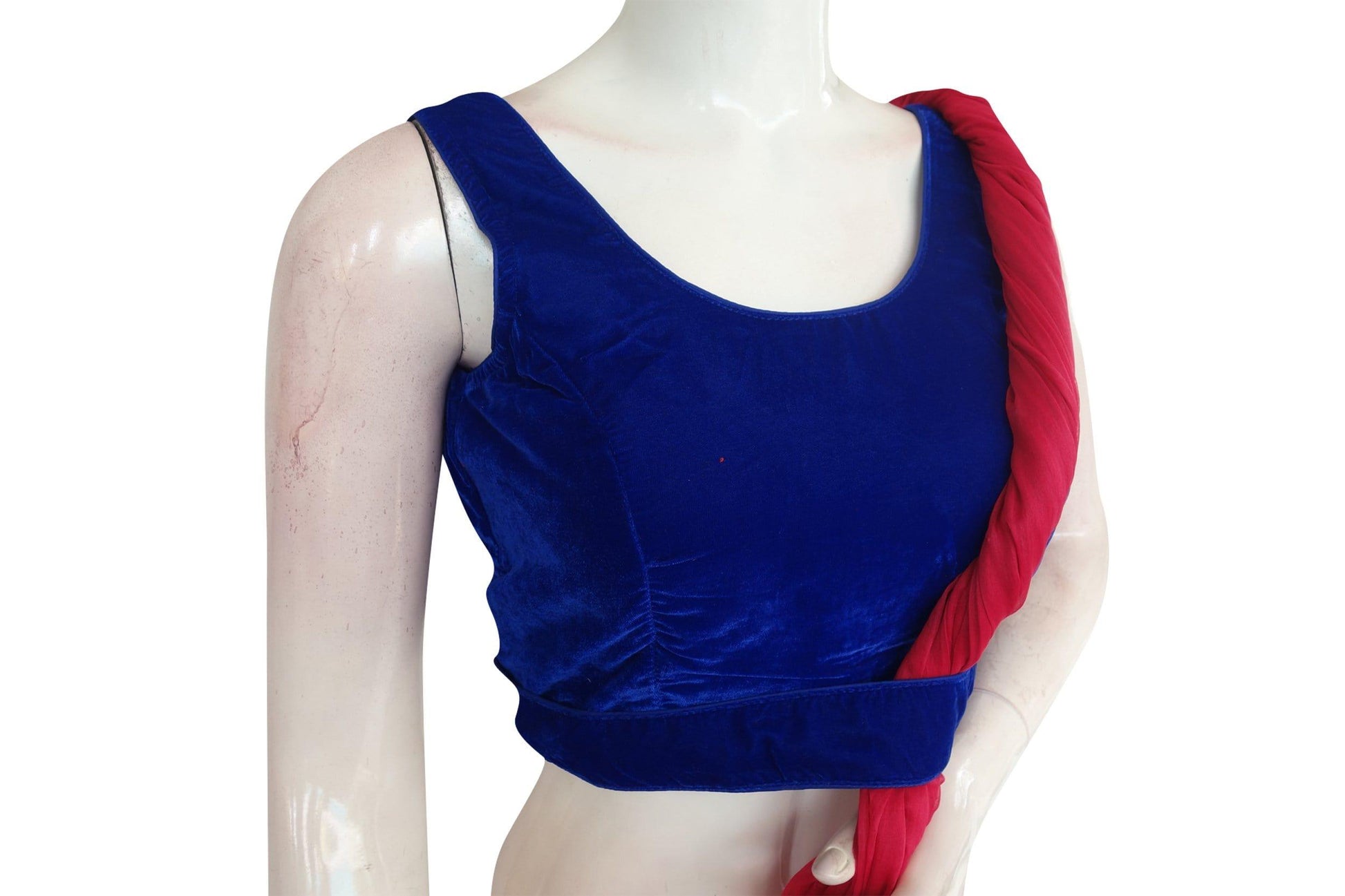 blue color velvet designer blouse with saree belt