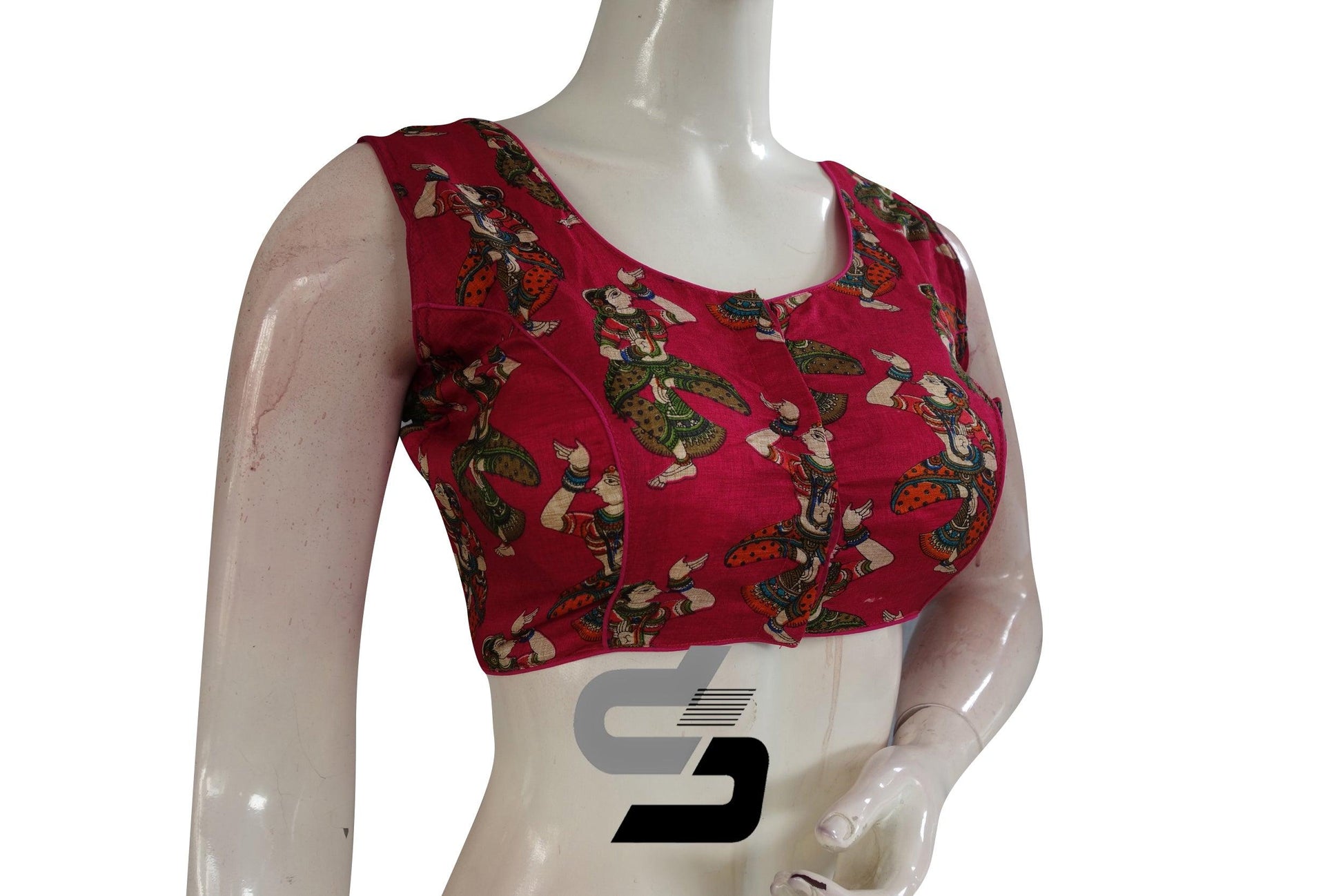 Magenta Color Printed silk Sleeveless Readymade saree blouse - D3blouses
