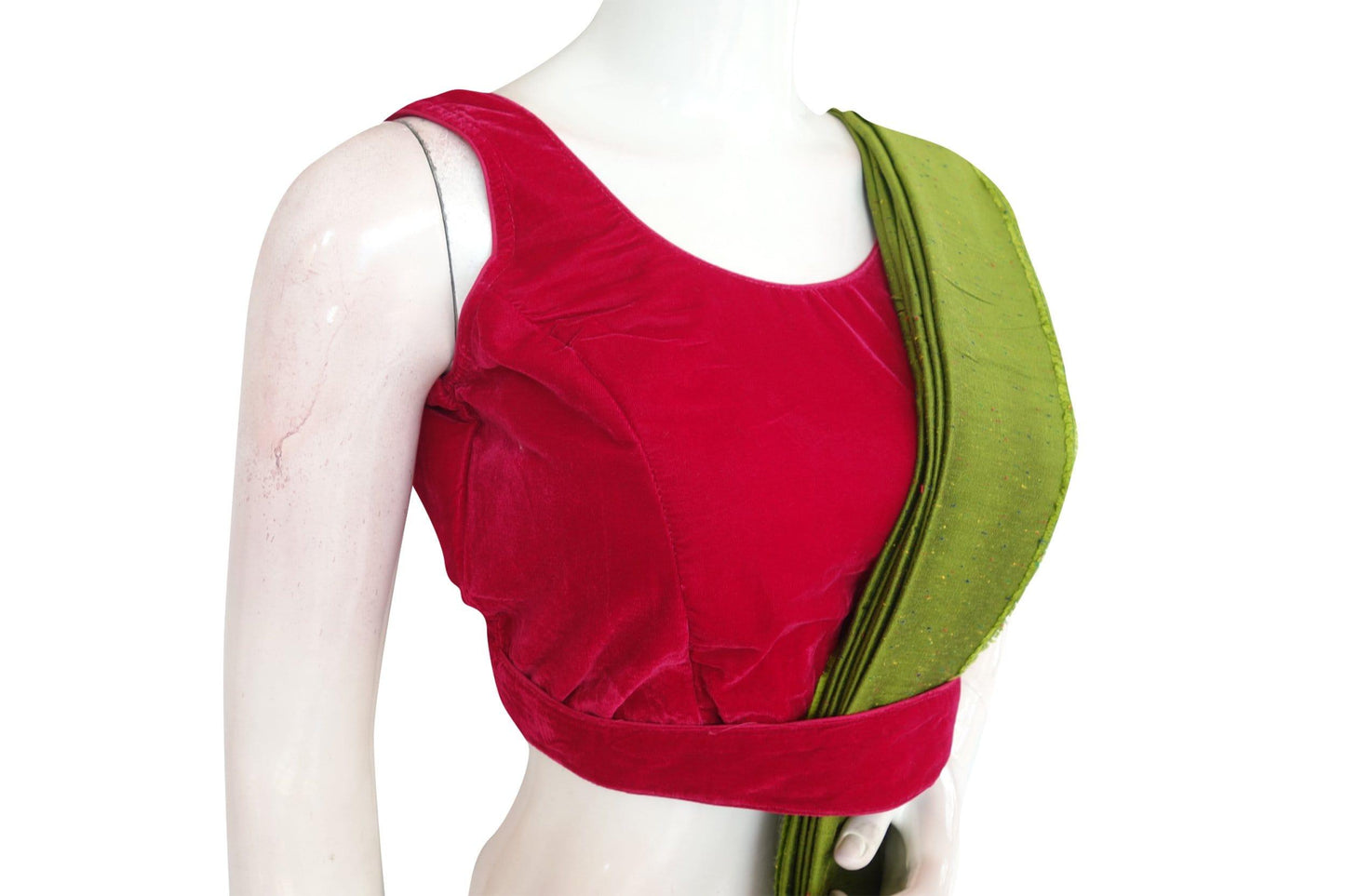 pink color velvet designer blouse with saree belt