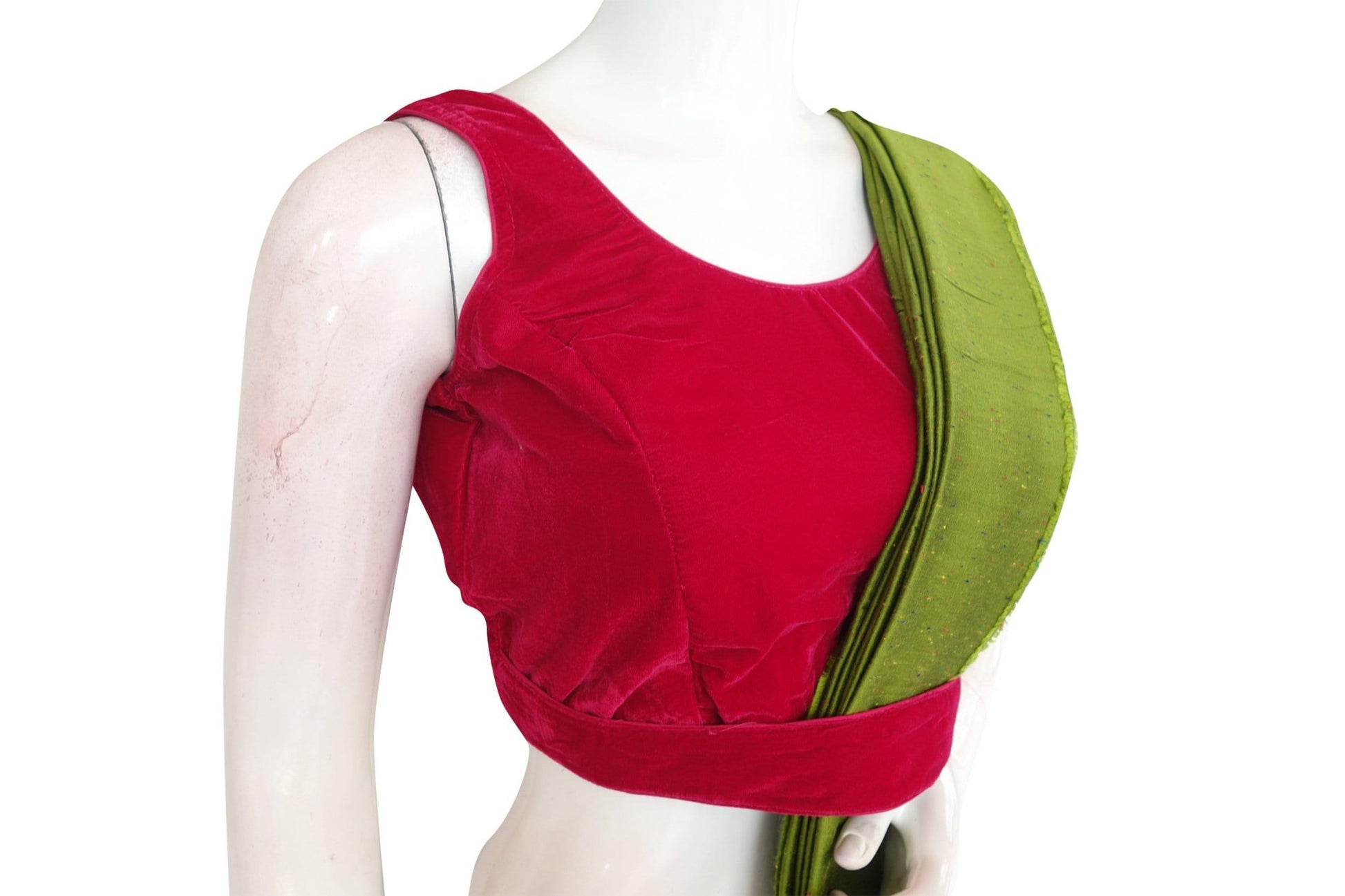 pink color velvet designer blouse with saree belt