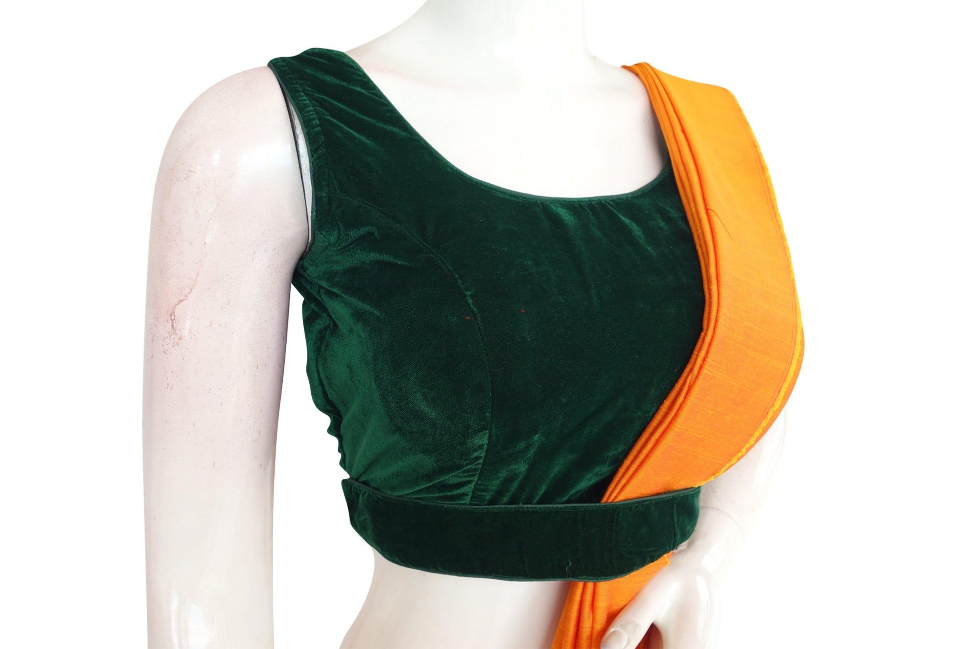 green color velvet designer blouse with saree belt