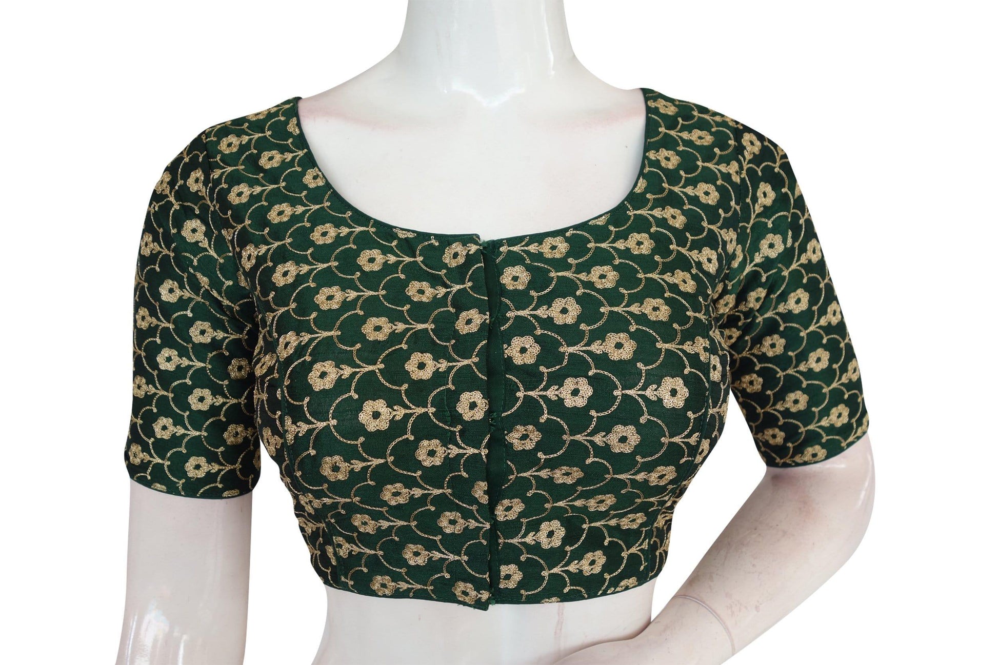 green color semi silk floral embroidery designer blouse 1