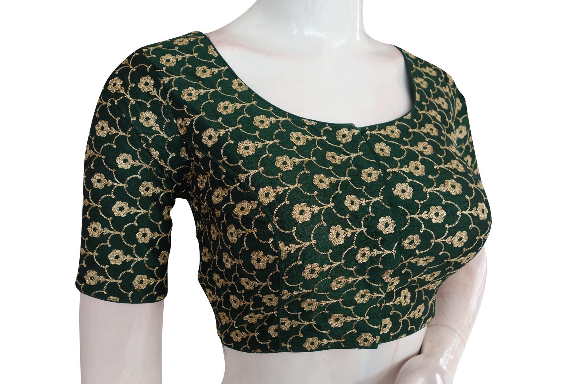 green color semi silk floral embroidery designer blouse 1