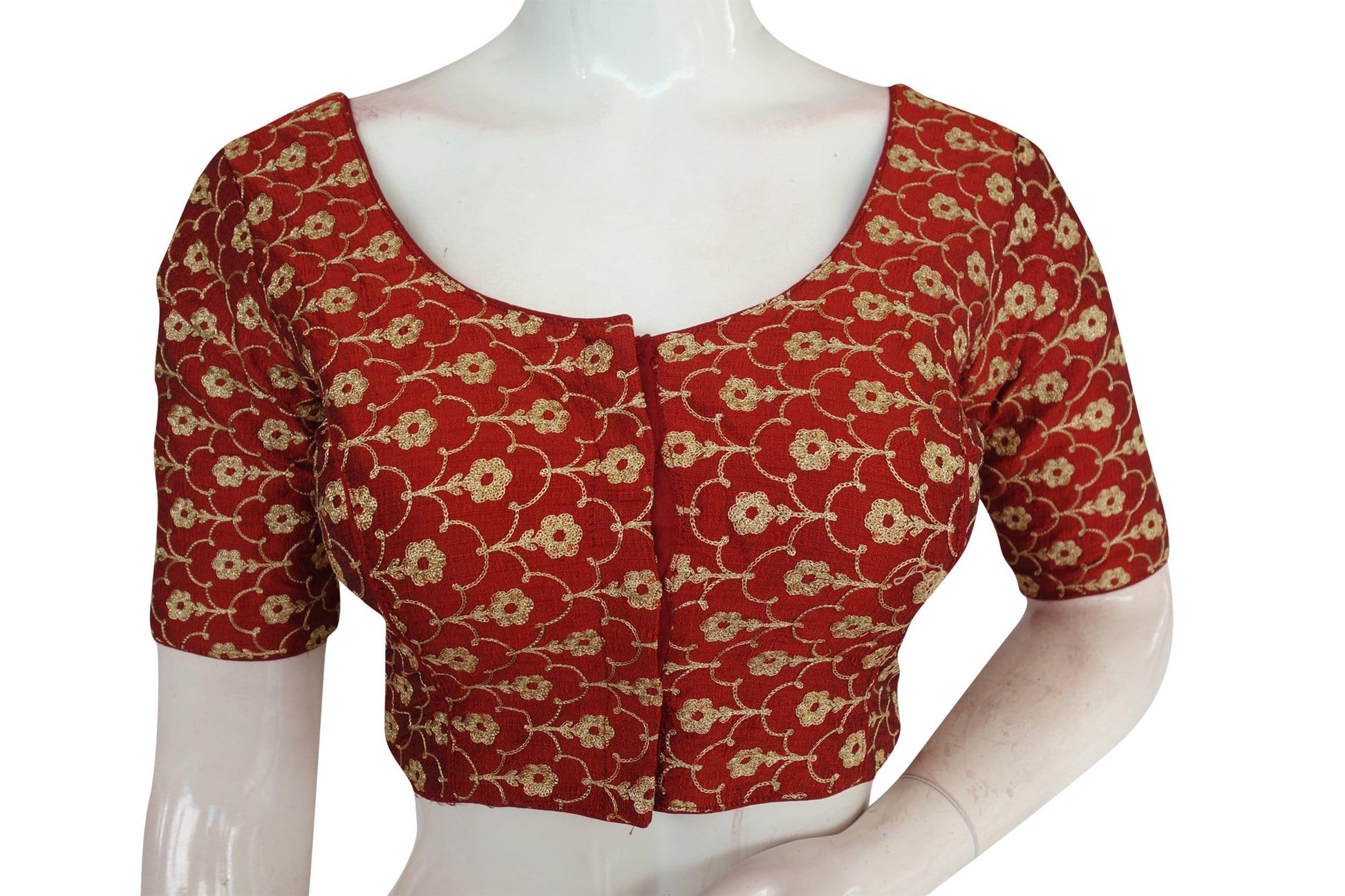 maroon color semi silk floral embroidery designer blouse 1