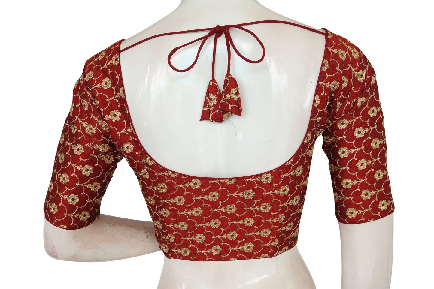 maroon color semi silk floral embroidery designer blouse 1