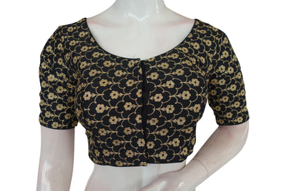 black color semi silk floral embroidery designer blouse