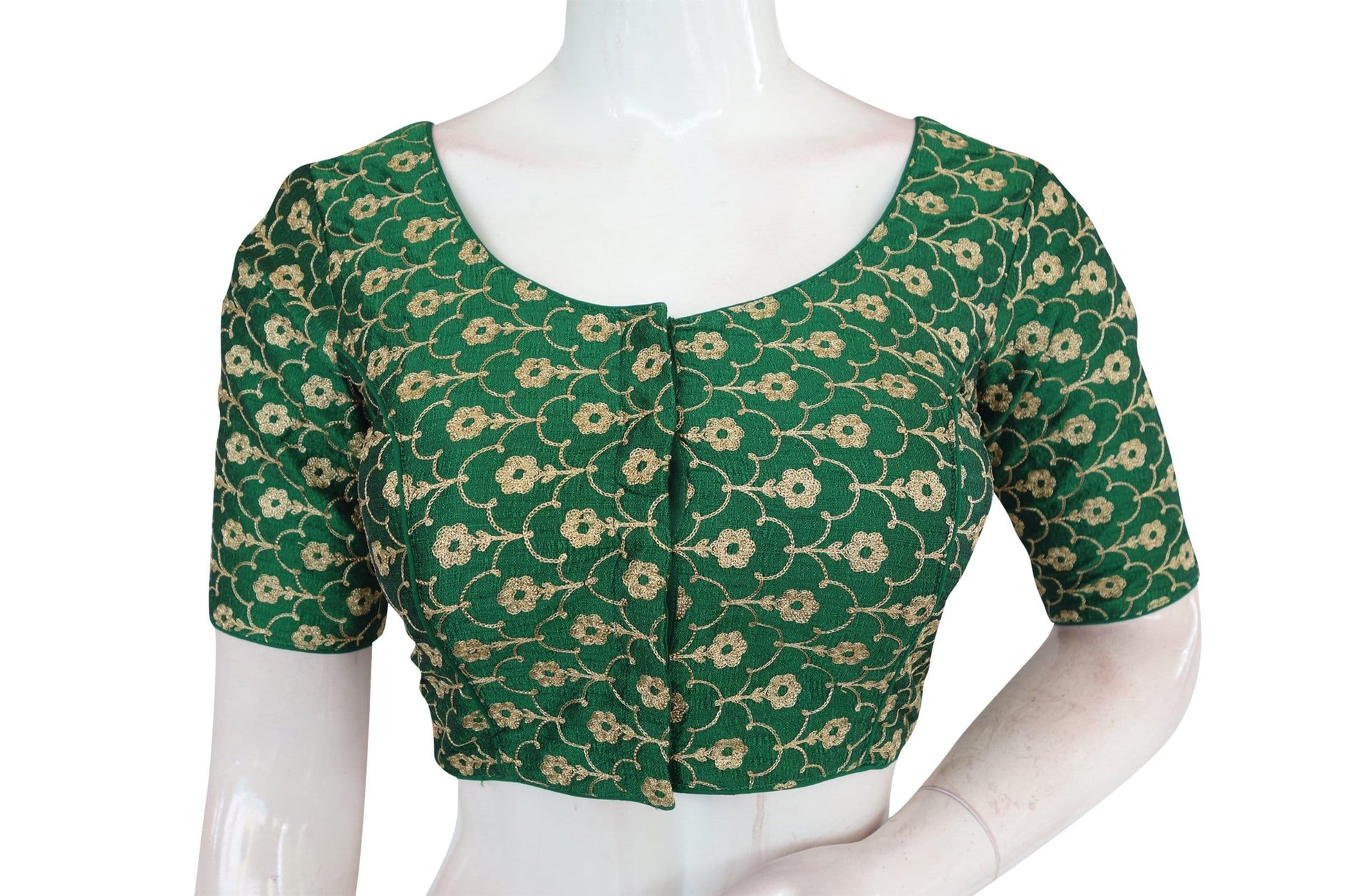 green color semi silk floral embroidery designer blouse