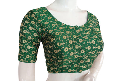 green color semi silk floral embroidery designer blouse