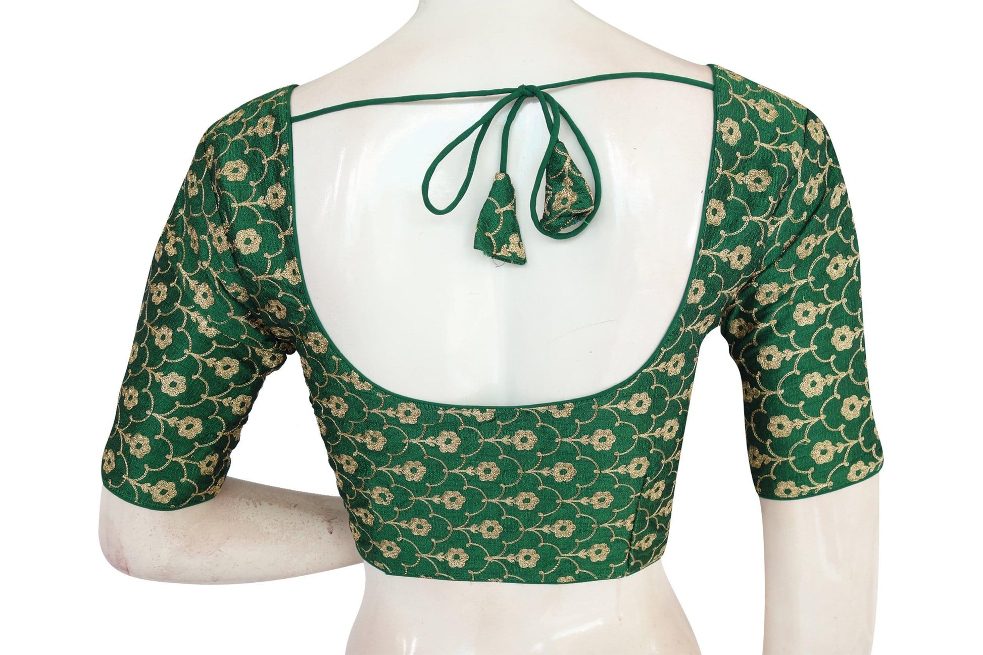 green color semi silk floral embroidery designer blouse