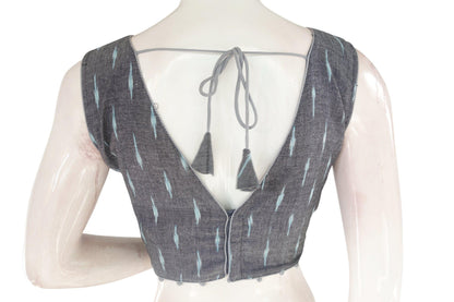 copy of black color ikkat v neck designer readymade blouse with potli button 1
