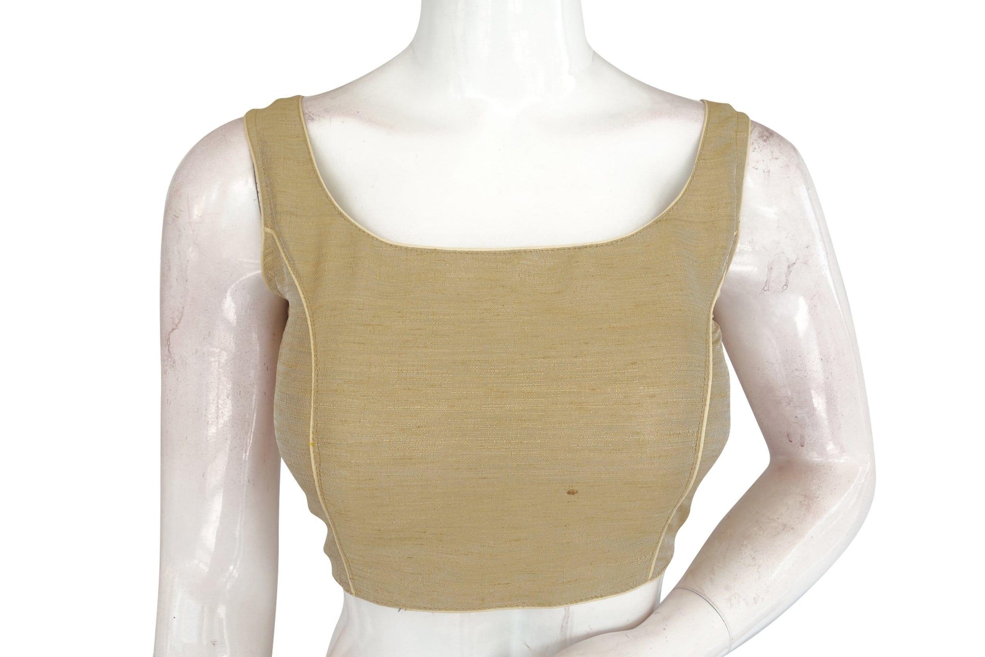 Golden Chic Plain Silk Designer Readymade Blouse: Elevate your style with our golden chic plain silk blouse. Versatile and sophisticated, perfect for any occasion.