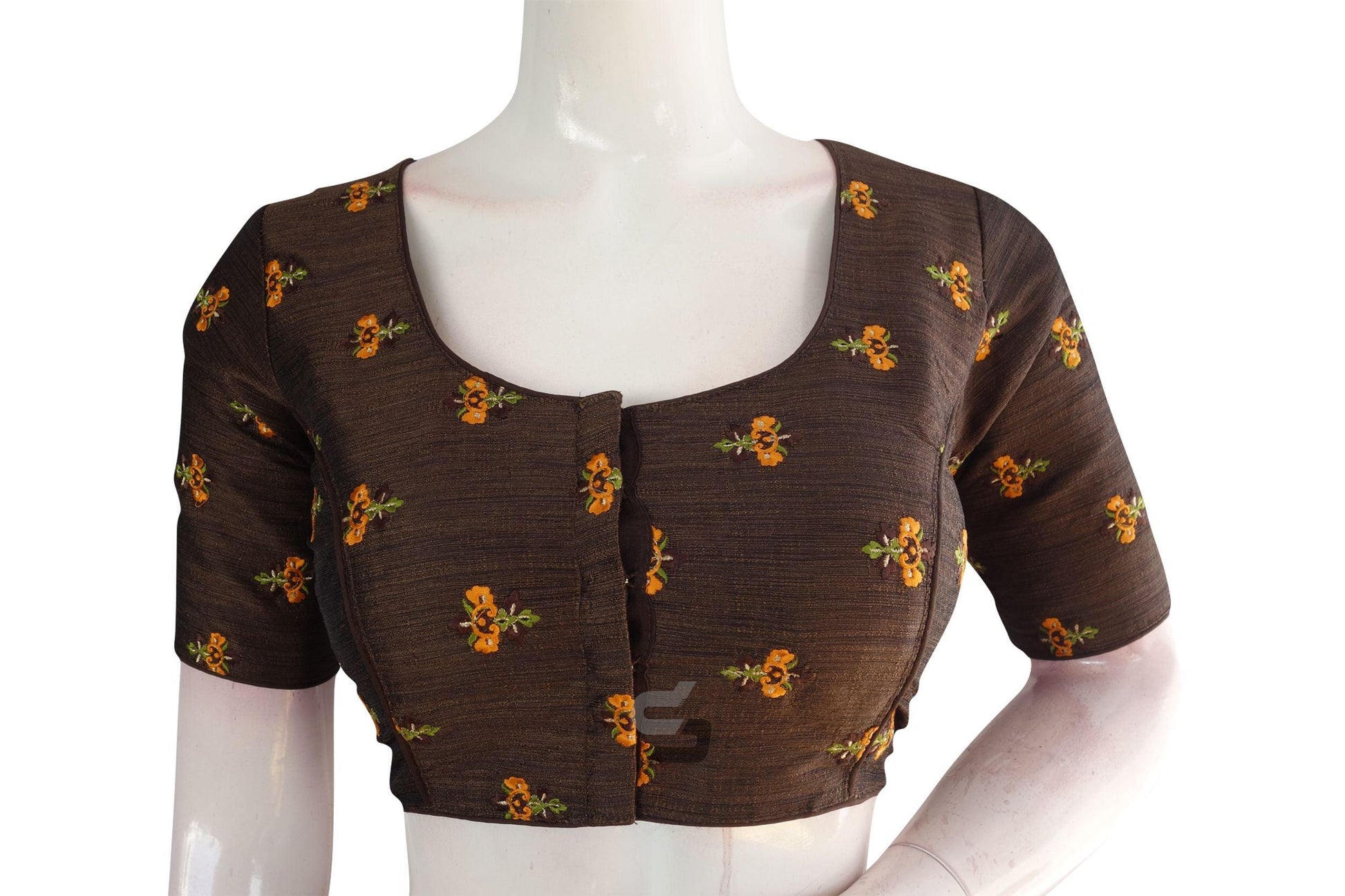 Brown Color Floral Embroidery Readymade Saree Blouse - D3blouses