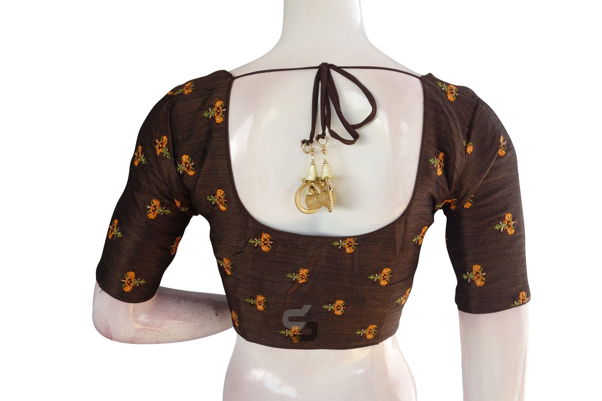 Brown Color Floral Embroidery Readymade Saree Blouse - D3blouses