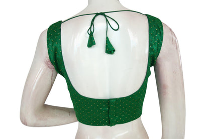 green color semi silk designer readymade blouse with face mask