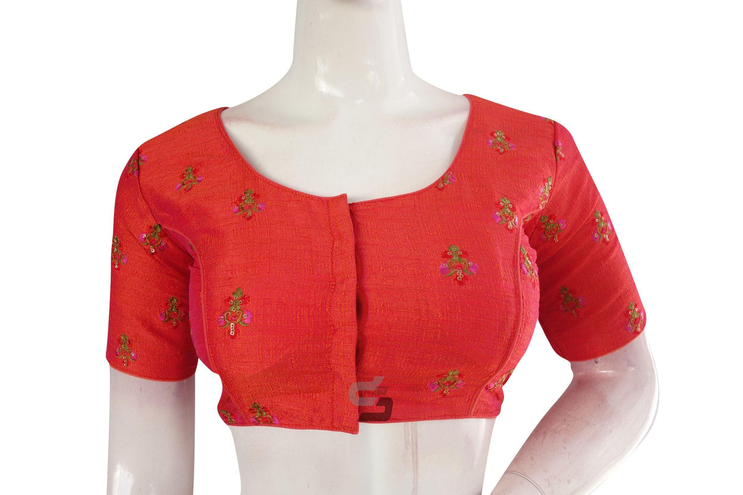Orange Color Floral Embroidery Readymade Saree Blouse - D3blouses