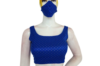 blue color semi silk designer readymade blouse with face mask