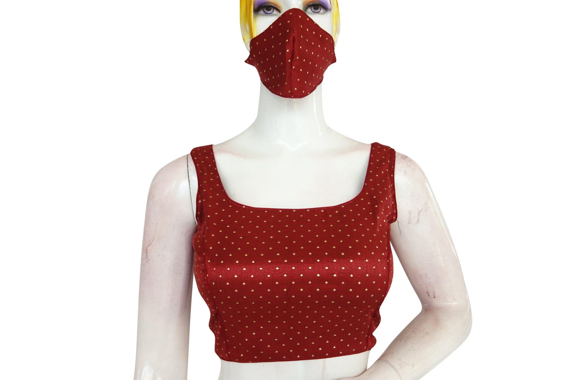 maroon color semi silk designer readymade blouse with face mask