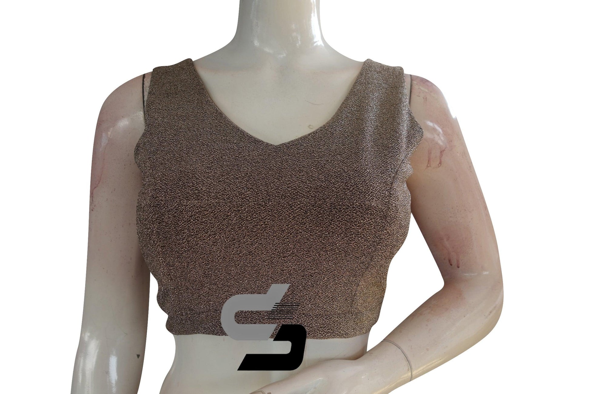 Sleeveless Knit Designer Readymade Saree Blouse With V-Neck - D3blouses