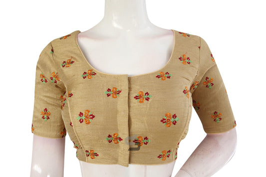 Gold Color Floral Embroidery Readymade Saree Blouse - D3blouses