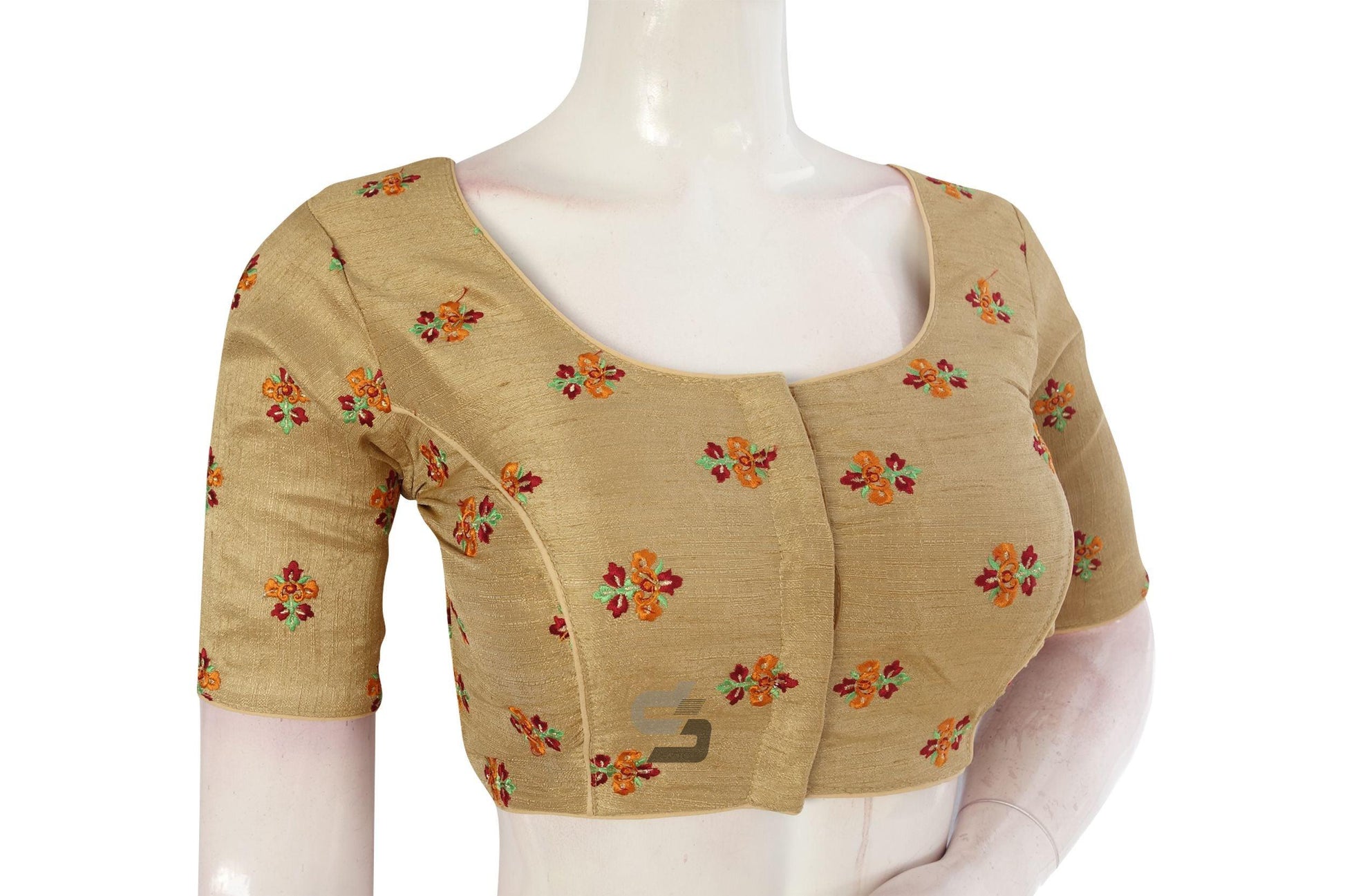 Gold Color Floral Embroidery Readymade Saree Blouse - D3blouses