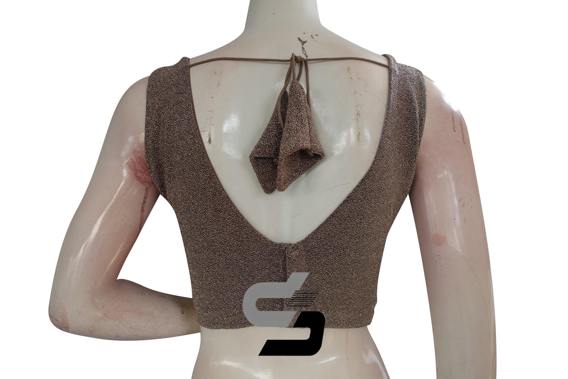 Sleeveless Knit Designer Readymade Saree Blouse With V-Neck - D3blouses
