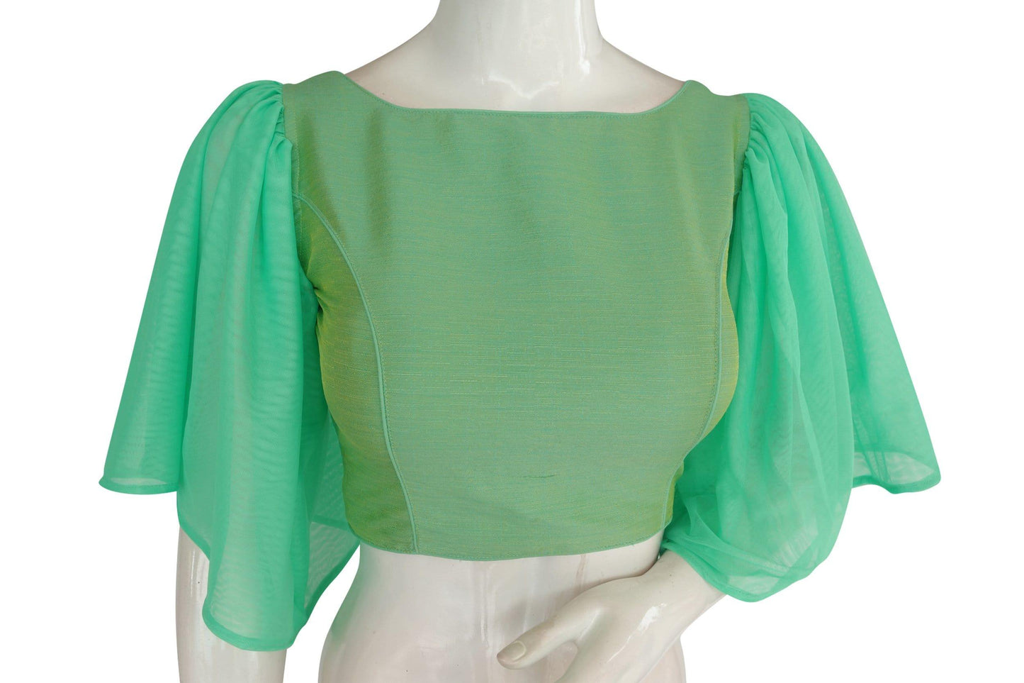 plain silk designer ruffle sleeve readymade blouse 8
