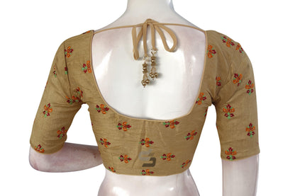 Gold Color Floral Embroidery Readymade Saree Blouse - D3blouses
