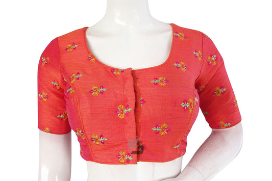 Orange Color Floral Embroidery Readymade Saree Blouse - D3blouses