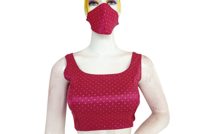 pink color semi silk designer readymade blouse with face mask