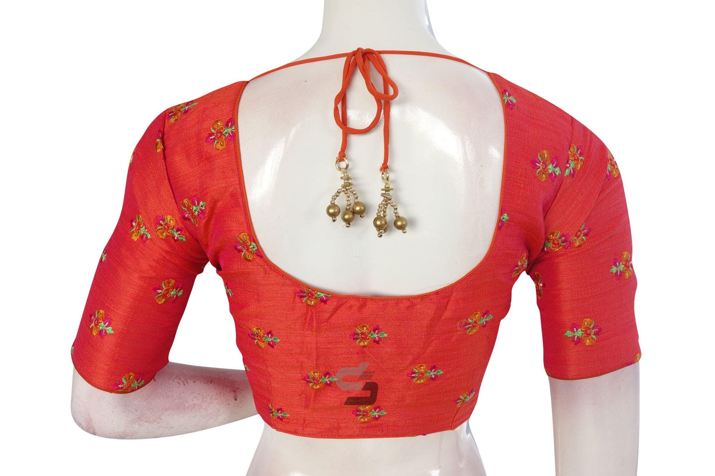 Orange Color Floral Embroidery Readymade Saree Blouse - D3blouses