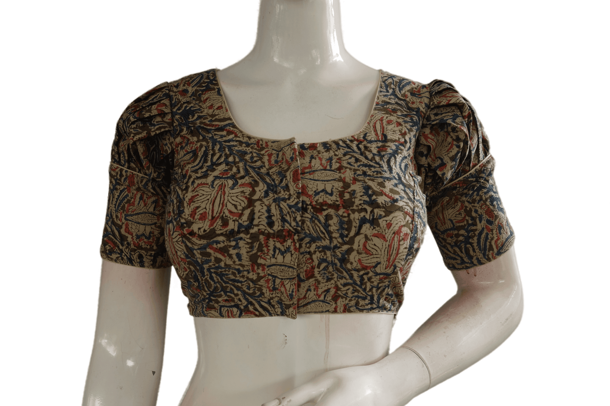 Kalamkari Readymade Saree Blouse With Puff Sleeves, Kalamkari Designer Blouse - D3blouses