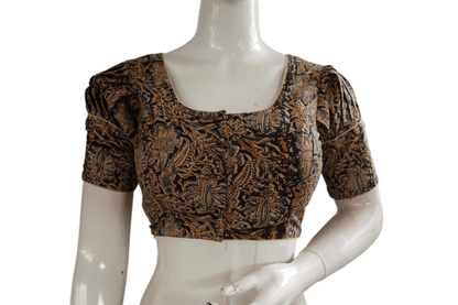 Kalamkari Readymade Saree Blouse With Puff Sleeves, Kalamkari Designer Blouse - D3blouses