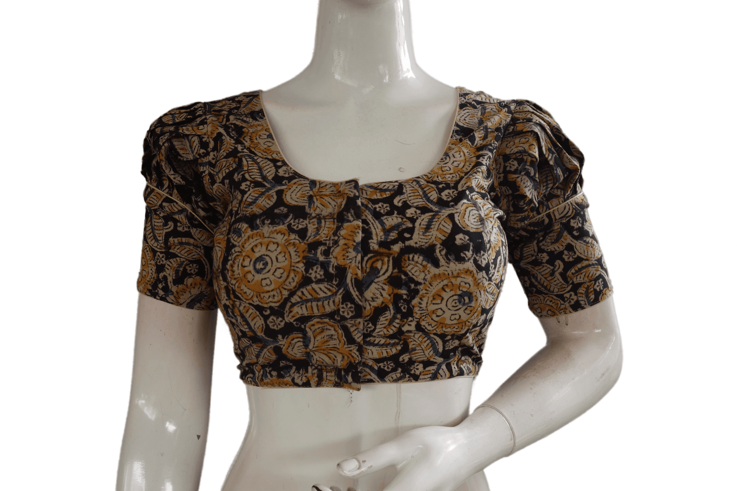 Kalamkari Readymade Saree Blouse With Puff Sleeves, Kalamkari Designer Blouse - D3blouses