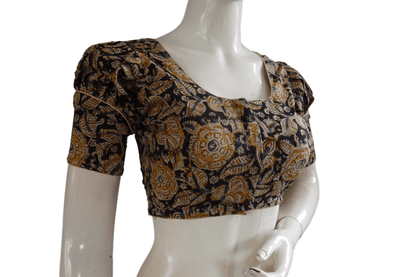 Kalamkari Readymade Saree Blouse With Puff Sleeves, Kalamkari Designer Blouse - D3blouses