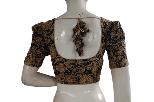 Kalamkari Readymade Saree Blouse With Puff Sleeves, Kalamkari Designer Blouse - D3blouses