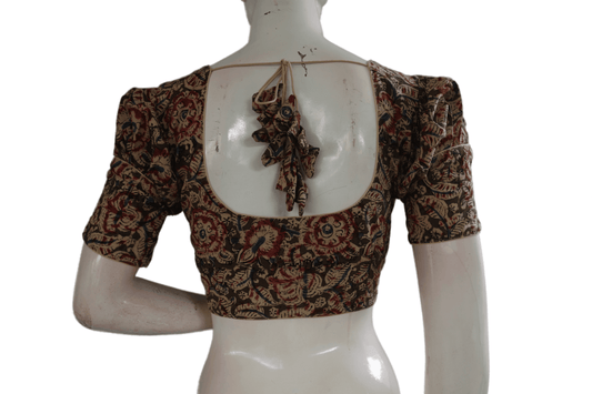Kalamkari Readymade Saree Blouse With Puff Sleeves, Kalamkari Designer Blouse - D3blouses