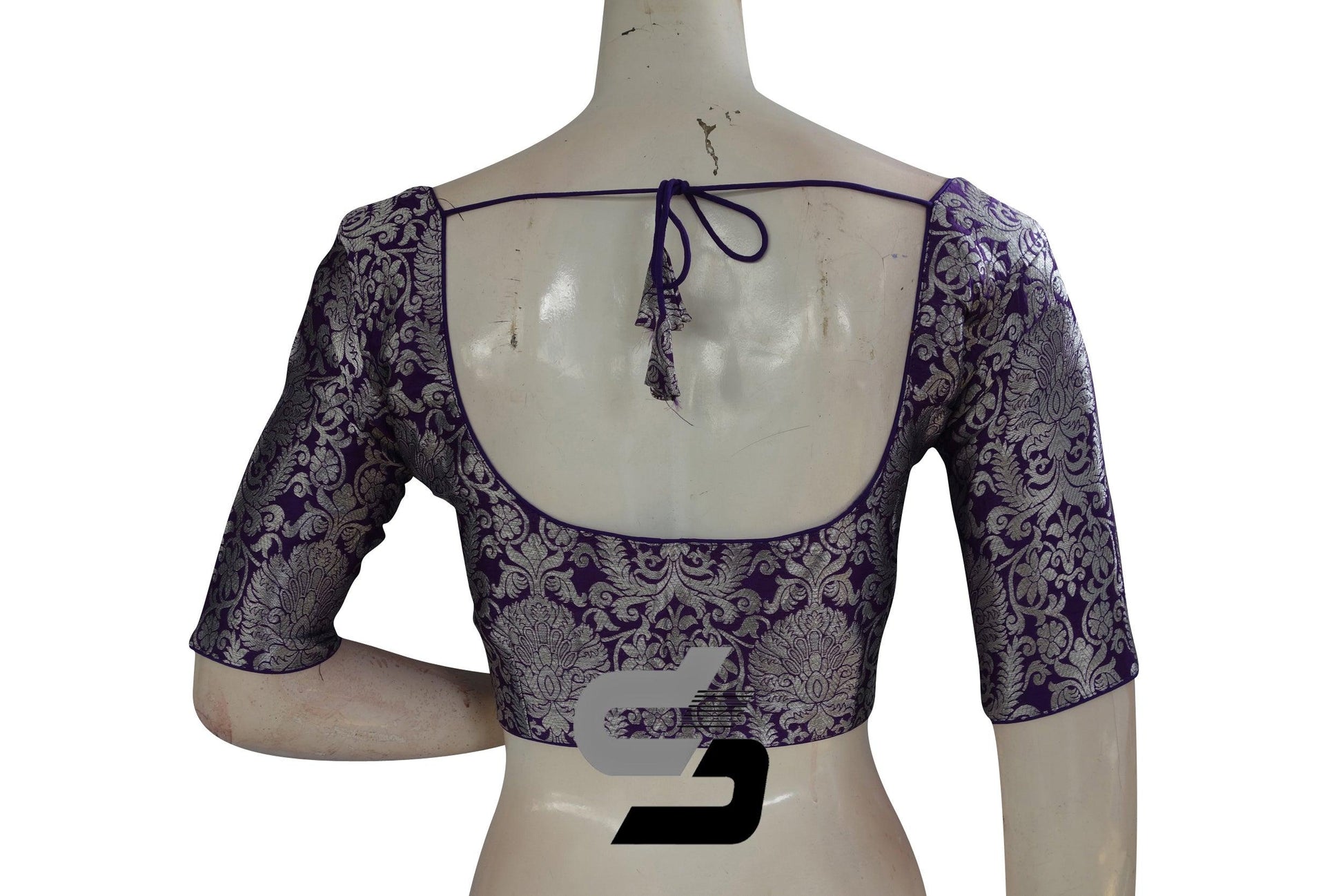 Purple Color Silver Mix Banaras Brocade Designer Readymade Saree Blouses. - D3blouses