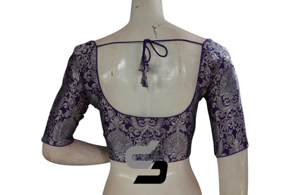 Purple Color Silver Mix Banaras Brocade Designer Readymade Saree Blouses. - D3blouses