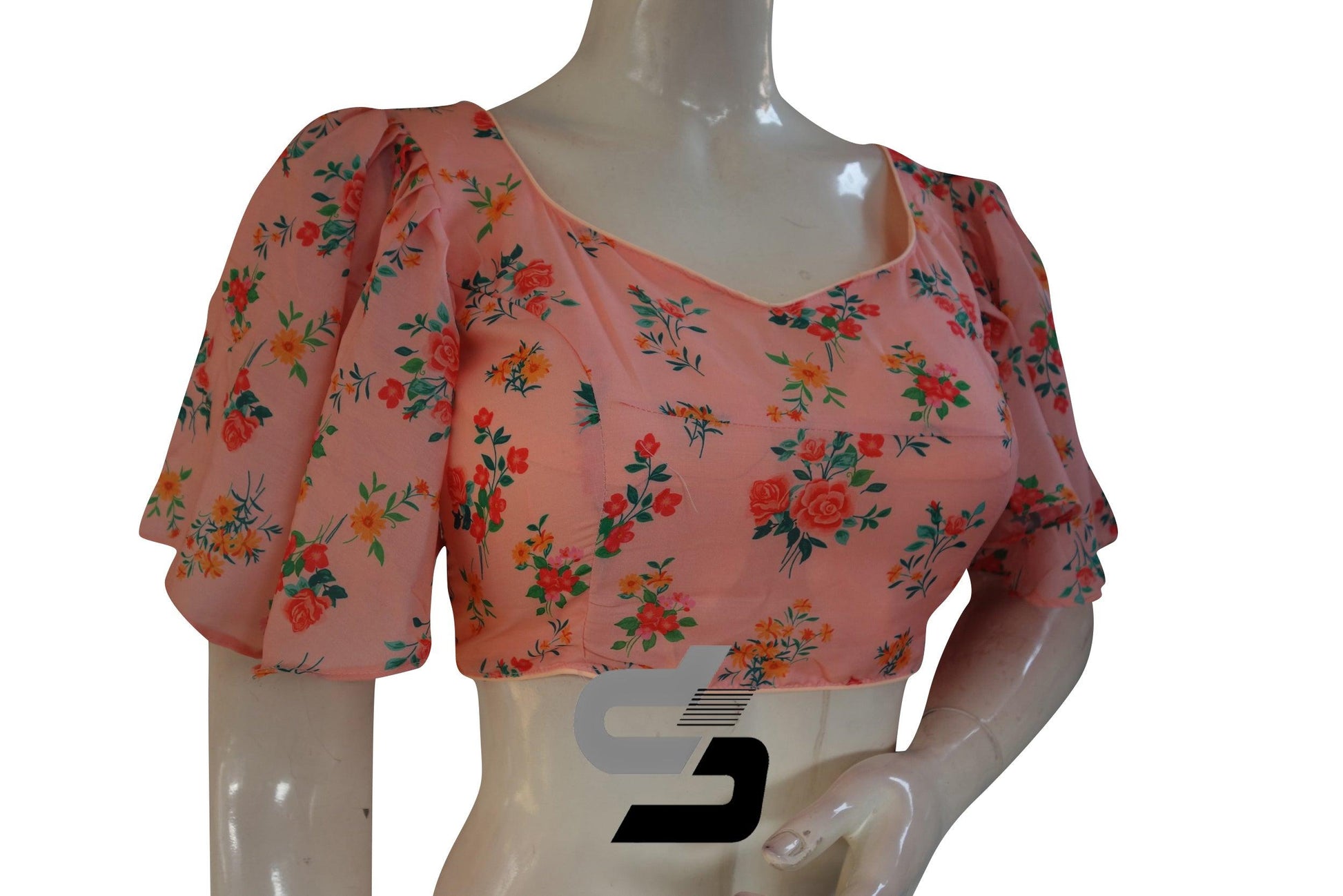 Peach Color Designer Organza Ruffle Sleeve Readymade Blouse for Sarees - D3blouses