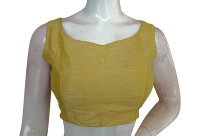 Gold Color Plain Semi Silk Designer Readymade Saree Blouse