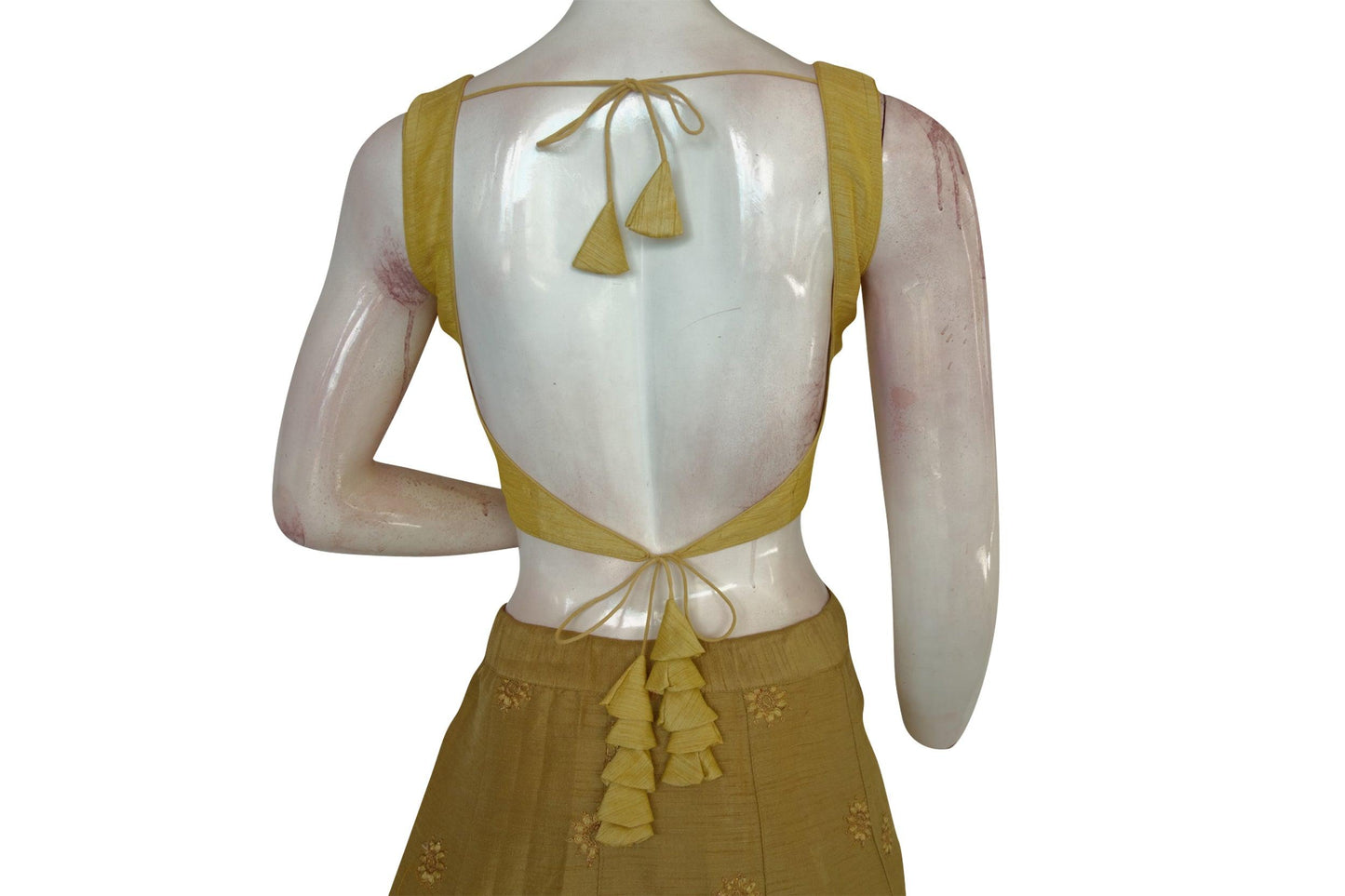 Gold Color Plain Semi Silk Designer Readymade Saree Blouse
