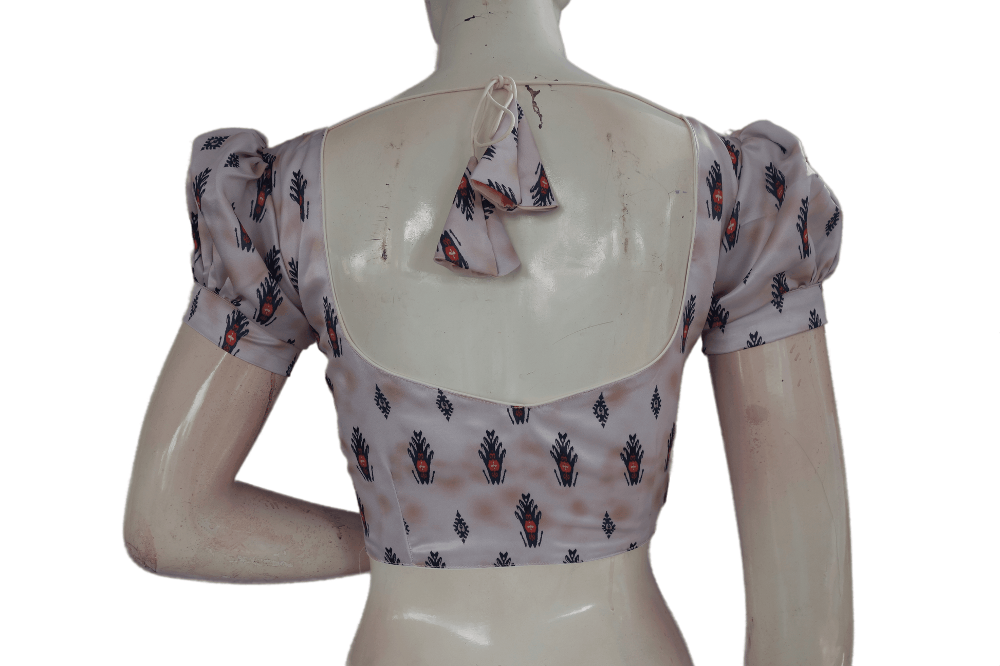 Pastel Pink Color Satin Printed Designer Readymade Blouse With Puff Sleeves - D3blouses