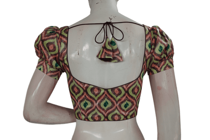 Brown Color Satin Printed Designer Readymade Blouse With Puff Sleeves - D3blouses